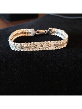 Vintage 7 1/2" Italian Sterling Silver Woven Chevron Mesh Bracelet